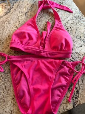 Hot Pink Halter Tie Bikini Set